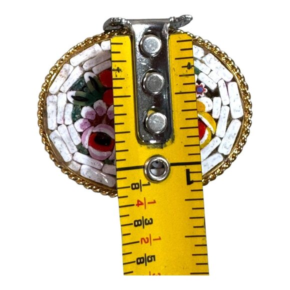 Vintage Italian Micro Mosaic Floral Bouquet Brooch Oval Pin Gold Tone Trimmed - Picture 5 of 5